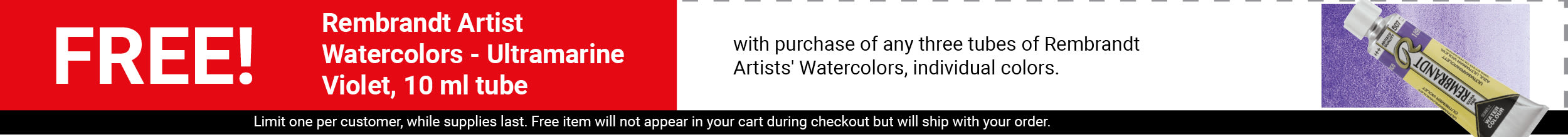 FREE! Rembrandt Artist Watercolors - Ultramarine Violet, 10 ml tube with purchase of any 3 tubes of Rembrandt Artists' Watercolors, individual colors.