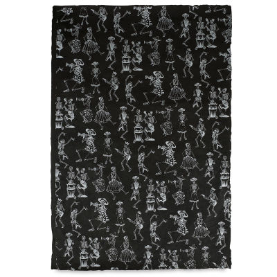 Lokta Paper - Dancing Skeletons, Silver and Black, 20'' x 30''