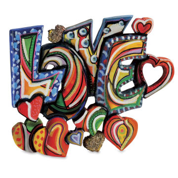 Sculpture Block - Finished sculpture of Pop-Art Love and Hearts shown