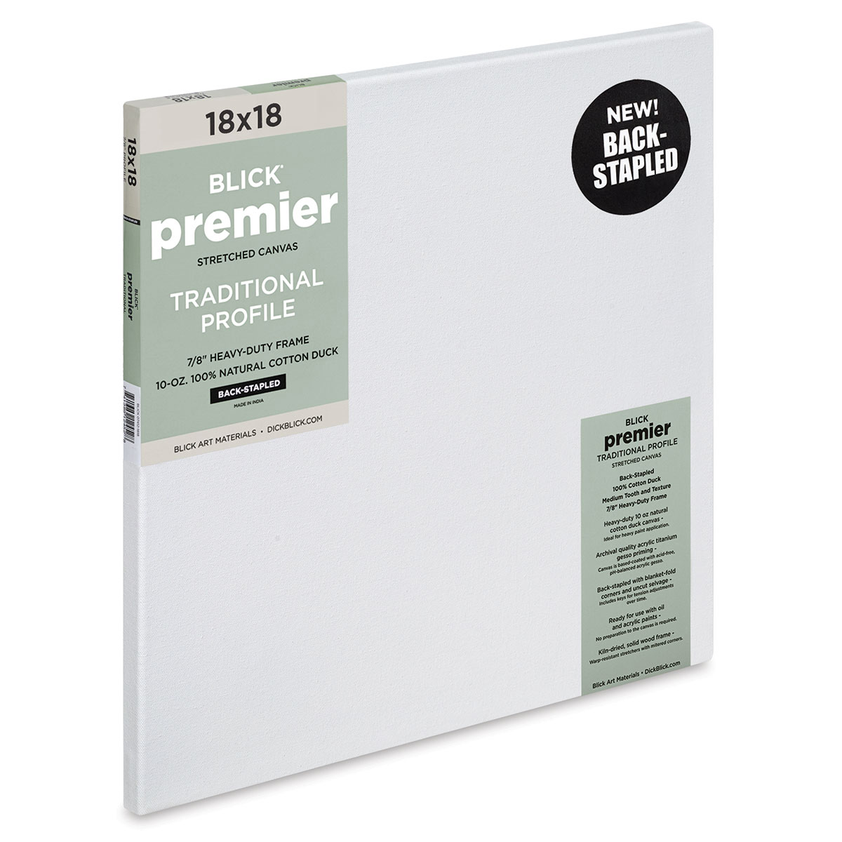 Blick Premier Cotton Canvas - Back-Stapled, 7/8 Traditional Profile, 18 x  24