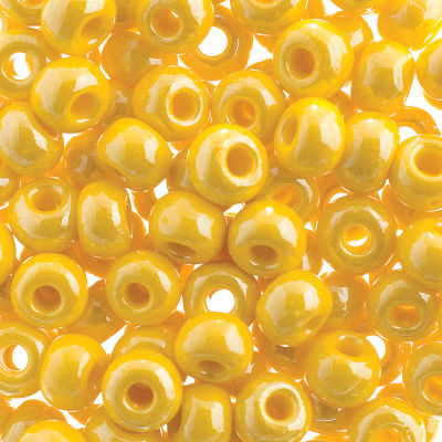 John Bead Czech Seed Beads - Yellow, Opaque Luster, 32/0, 19 g