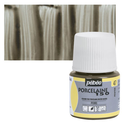 Pebeo Porcelaine 150 Paint - Pewter, Opaque, 45 ml bottle (swatch and bottle)