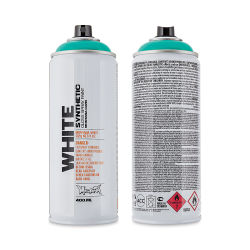 Montana White Spray Paint - Soap, 400 ml (Front and back of spray can)