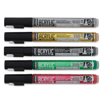 Pebeo Acrylic Markers - 5 pc Set of Precious Colors Markers shown horizontally and capped