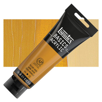 Open in modal - Liquitex Basics Acrylic Paint - Yellow Oxide, 4 oz tube and swatch