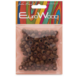 John Bead Euro Wood Beads - Coffee, Round, Large Hole, 8 mm x 6.5 mm, Pkg of 100