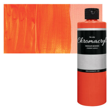 Chromacryl Students' Acrylics - Neon Orange, 16 oz bottle and swatch