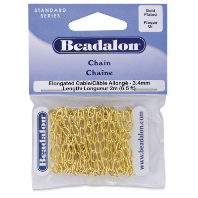 Beadalon Jewelry Chain - Gold, Elongated, 3.4 mm x 2 m