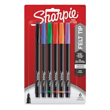Open in modal - Sharpie Felt Tip Pens - Assorted Colors, Set of 6, front of the packaging
