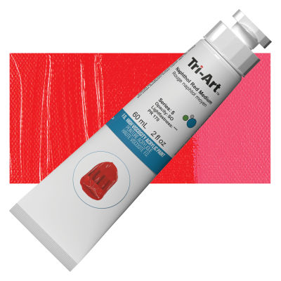 Tri-Art Finest Quality Artist Acrylics - Naphthol Red Medium, 60 ml tube with swatch