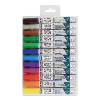 Pebeo 7A Light Fabric Brush Markers - Set of 12, Classic Colors, 1 mm (In packaging)