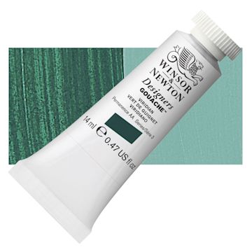 Open in modal - Winsor & Newton Designers Gouache - Viridian, 14 ml tube and swatch