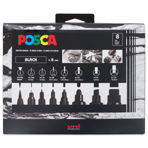 POSCA Paint Markers - Full Set of Black Pens - 7 Pack
