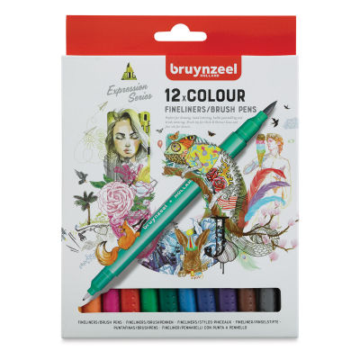 Bruynzeel Fineliner Brush Pens - Assorted, Set of 12 (front of package)