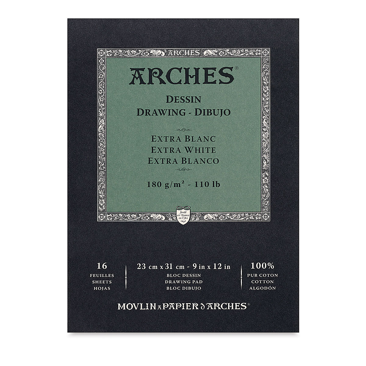 Arches Drawing Paper Block 9" x 12", Extra White, 16 Sheets BLICK