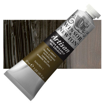 Open in modal - Winsor & Newton Artisan Water Mixable Oil Paint - Raw Umber, 37 ml tube and swatch