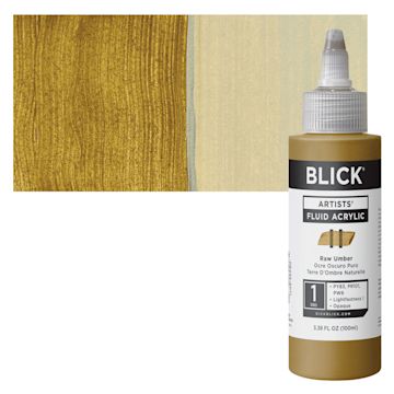 Open in modal - Blick Artists’ Fluid Acrylic - Raw Umber, 100 ml, Bottle and Swatch