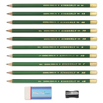 Open in modal - General's Kimberly Graphite Pencils Set - Drawing Pencil Kit, Pkg of 10, contents laid out
