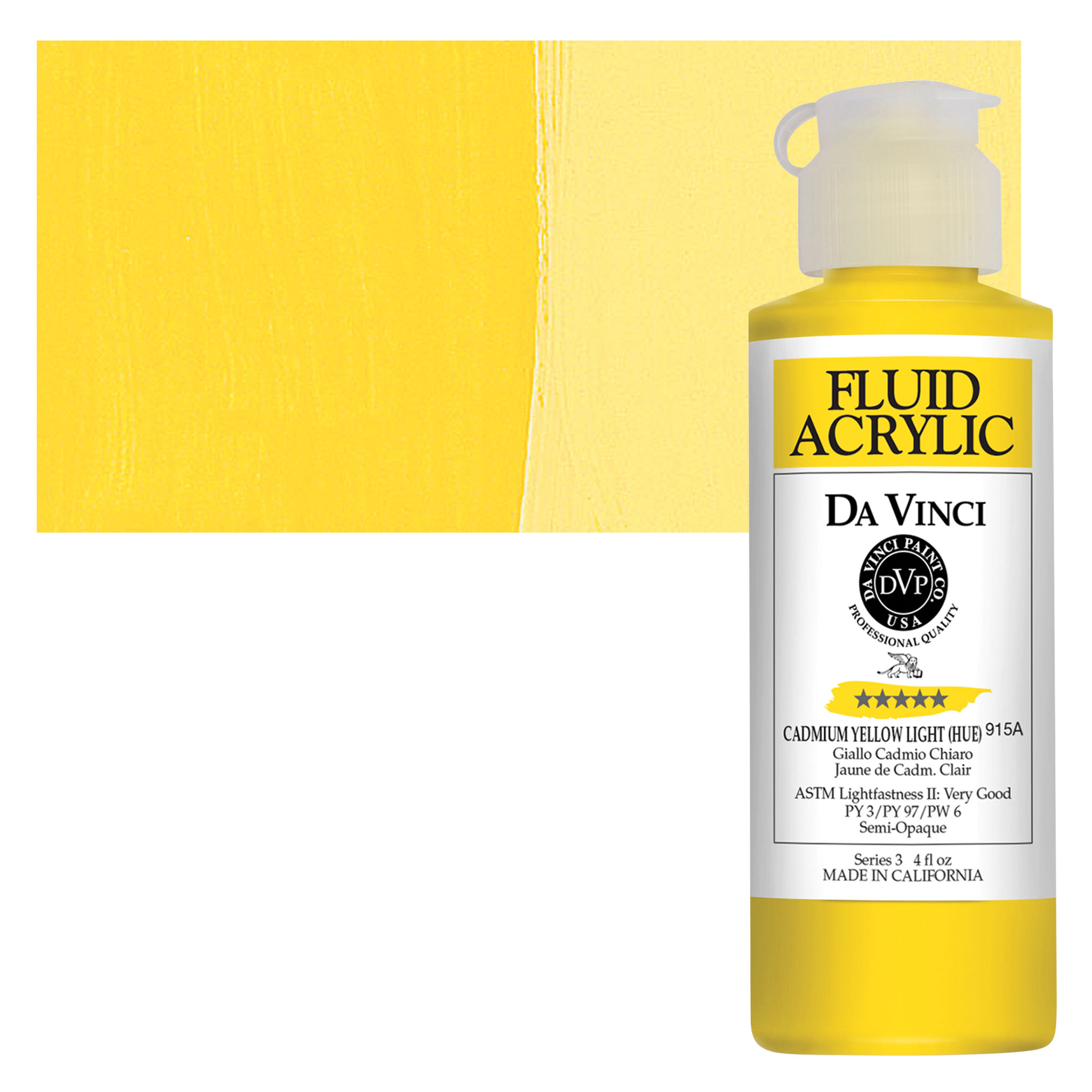 Da Vinci Cadium Yellow Medium Hue Artist Fluid Acrylic Paint – 1oz