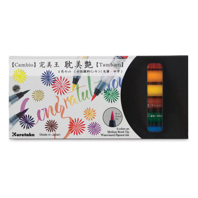 Kuretake Cambio Tambien Brush Pen - Front of package of Set A, Set of 6 colors