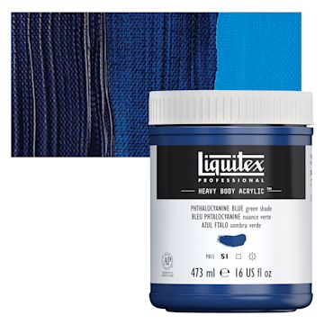 Open in modal - Liquitex Heavy Body Artist Acrylic - Phthalo Blue (Green Shade), 16 oz Jar and swatch