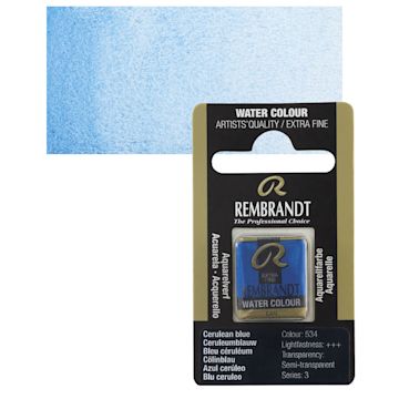 Open in modal - Rembrandt Watercolor Half Pan - Cerulean Blue pan and swatch