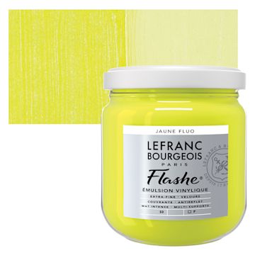 Open in modal - Lefranc & Bourgeois Flashe Vinyl Paint - Fluorescent Yellow, 400 ml jar and swatch