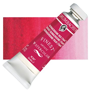 Open in modal - Grumbacher Finest Artists' Watercolor - Quinacridone Red, 14 ml tube and swatch