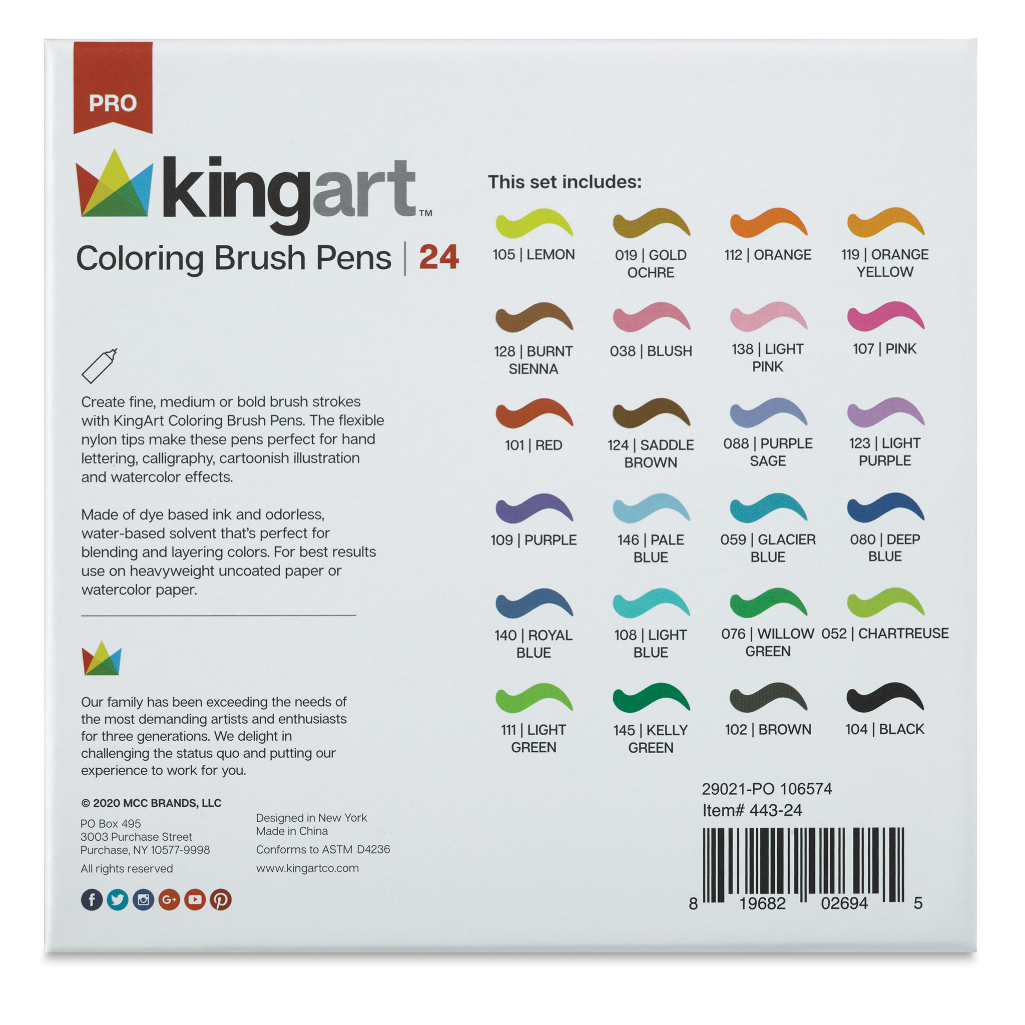 Kingart Pro Coloring Brush Pens - Set of 24