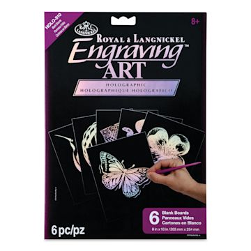 Open in modal - Royal & Langnickel Engraving Art Blank Board - Holographic Foil, 8" x 10", Pkg of 6 front of packaging