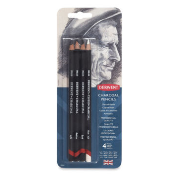 Open in modal - Derwent Charcoal Pencil Set - front of package of Set of 4 shown