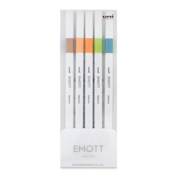 Open in modal - Uni Emott Fineliners - Set of 5, Nature Colors (front of package)