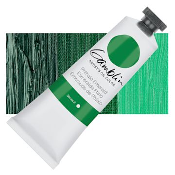 Open in modal - Gamblin Artist's Oil Color - Phthalo Emerald, 37 ml tube and swatch