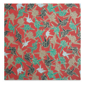 Aitoh Japanese Decorative Paper - Cranes on Red, 25" x 18-3/4"