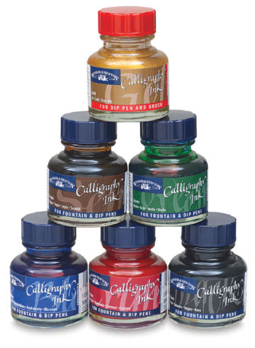 Winsor & Newton Calligraphy Ink Set - Set of 6 1 Oz bottles shown in pyramid