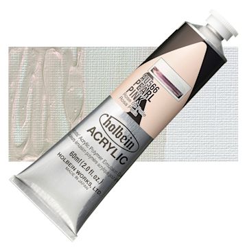 Open in modal - Holbein Heavy Body Artist Acrylic Paint - Pearl Pink, 60 ml tube and swatch