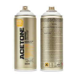 Montana Acetone Spray - Front and back of 2 spray cans shown uncapped