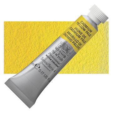 Open in modal - Winsor & Newton Professional Watercolor - Cadmium Yellow Pale, 5 ml Tube and swatch