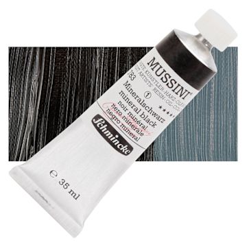 Open in modal - Schmincke Mussini Oil Color - MineralBlack, 35 ml tube and swatch