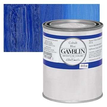 Open in modal - Gamblin Artist's Oil Color - Cobalt Blue, 16 oz Can and swatch