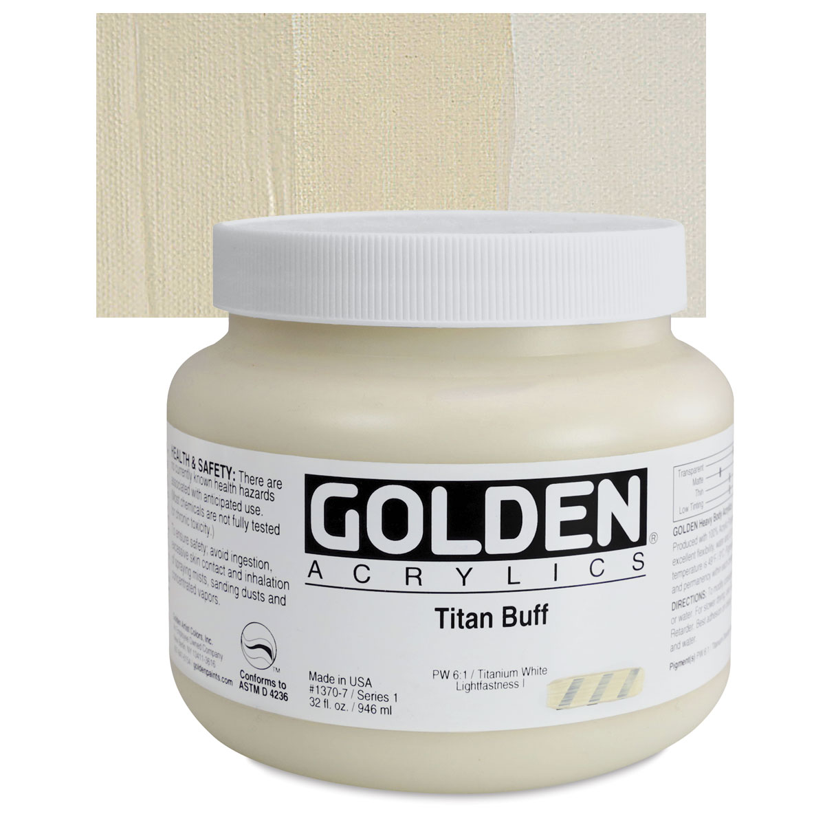 Golden Heavy Body Artist Acrylics - Titanium Buff, 32 oz Jar