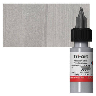 Tri-Art Low-Viscosity Artist Acrylic - Iridescent Silver, Tube with Swatch