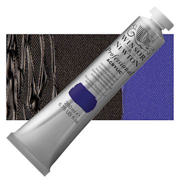 Open in modal - Winsor & Newton Professional Acrylic Paint - Dioxazine Purple, 200 ml tube and swatch