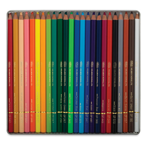 Holbein Artists' Colored Pencils - Assorted Tones, Set of 24, Tin Box