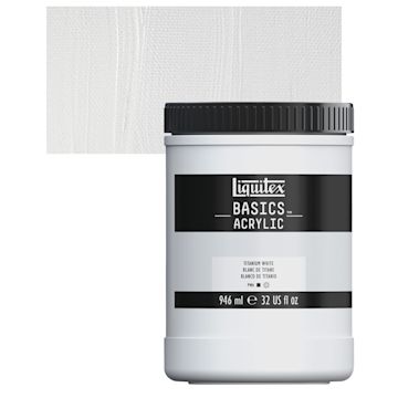 Open in modal - Liquitex Basics Acrylic Paint - Titanium White, 32 oz jar and swatch
