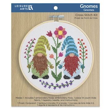 Open in modal - Leisure Arts Cross Stitch Kit - Gnomes, 6" - front of packaging