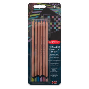 Derwent Professional Metallic Colored Pencils - Front view of Bright Colors package, Set of 6 