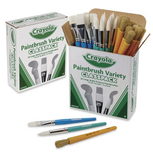 
Large Paintbrush Variety Classpack, Closed and open Package with variety of Brushes shown