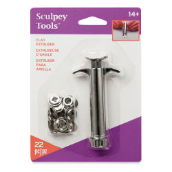 Sculpey Clay Extruder - Front of blister package showing Extruder and discs

