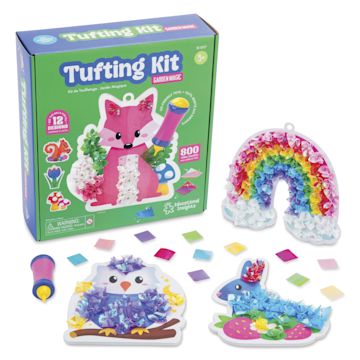 Open in modal - Educational Insights Garden Magic Tufting Kit - packaging with contents and finished examples